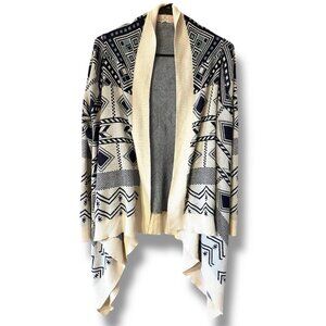 Pink Republic Women Open Front Aztec Cardigan Sweater Cotton Acryli Beige&Navy L